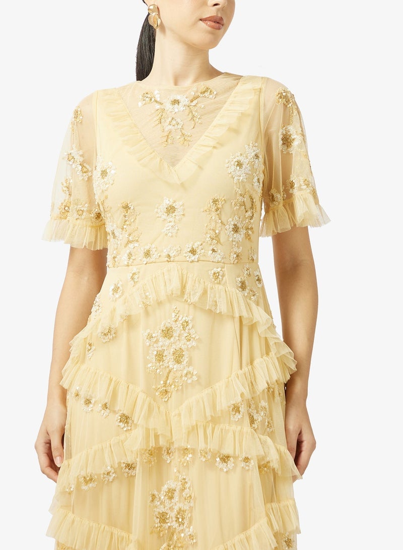 مايا فستان ماكسي بأكمام ملاك مزين بكشكشة فاخرة - Image 3