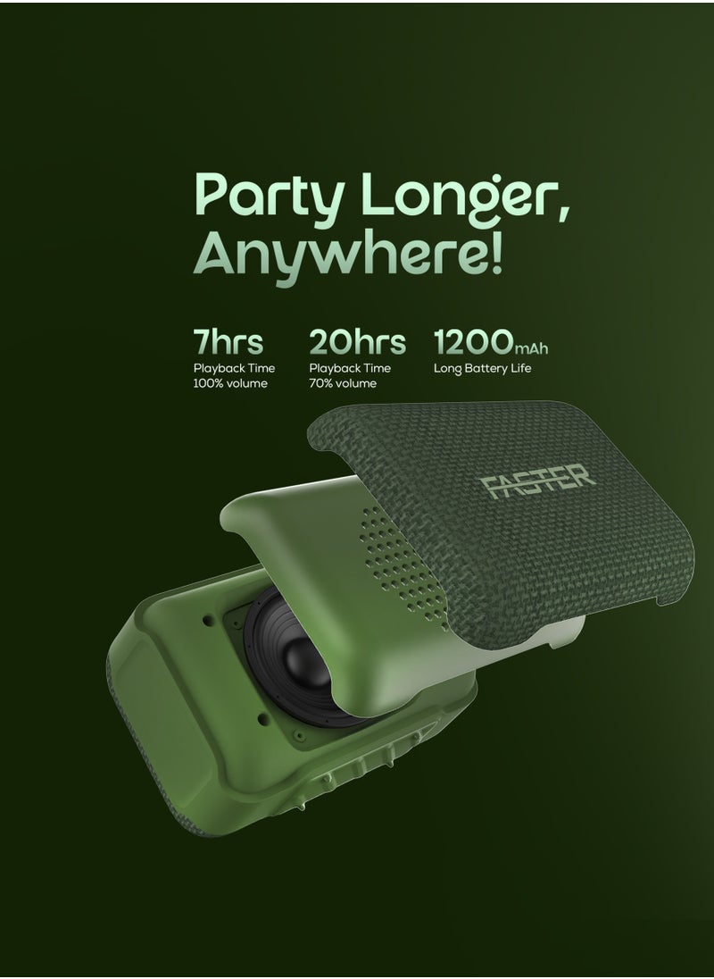 Faster BoomX Portable Bluetooth Speaker - Mini Party Speaker with Stereo Sound, 5W HD Sound, 20 Hours Playtime, Bluetooth 5.4, USB/AUX Support, IPX4 Water Resistant Pocket Speaker - for Home, Outdoor, Travel & Kids (Green)  - Image 2