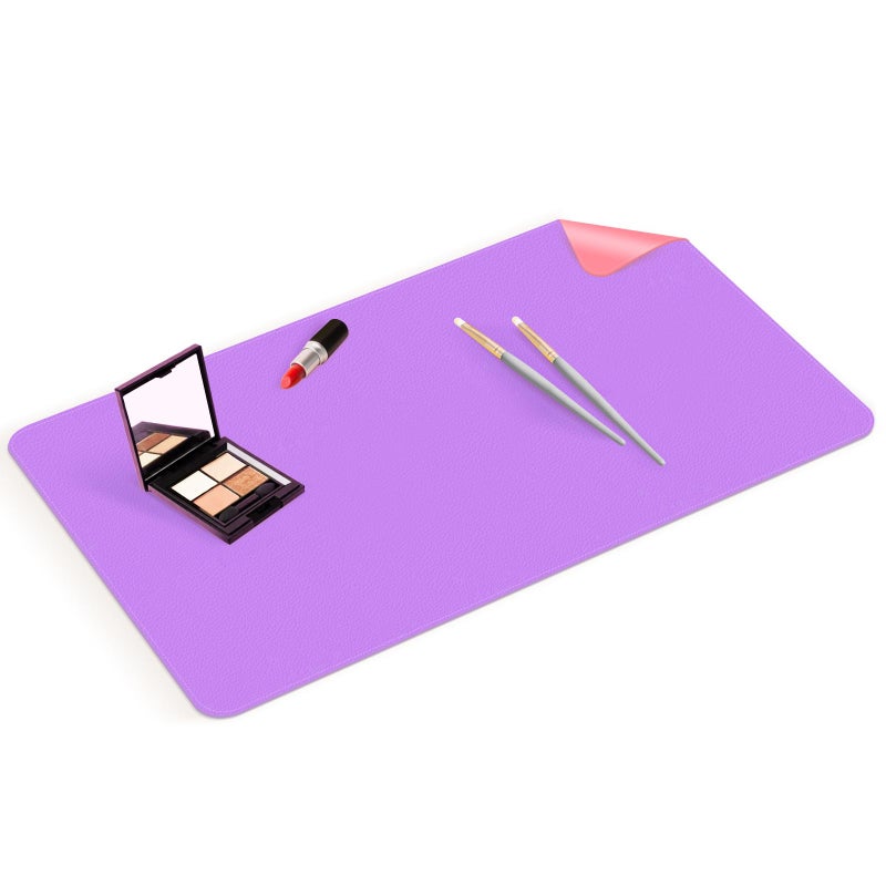 TOHONFOO Makeup Mat for Vanity to Protect Desk Top 23.6 x 11.8 in, Dual-Sided Makeup Mat, Easy to Clean Desk Pad - Waterproof and Oilproof Vanity Accessories (Purple and Pink) - Image 1