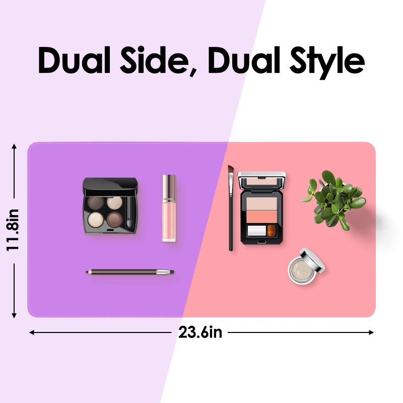 TOHONFOO Makeup Mat for Vanity to Protect Desk Top 23.6 x 11.8 in, Dual-Sided Makeup Mat, Easy to Clean Desk Pad - Waterproof and Oilproof Vanity Accessories (Purple and Pink) - Image 3