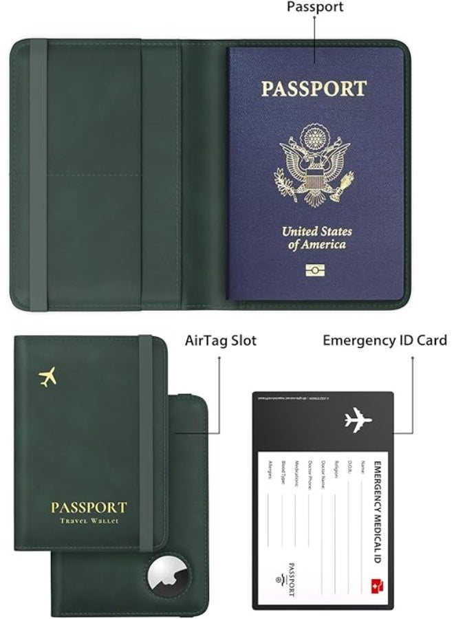 NALACAL حافظة جواز سفر مع فتحة AirTag لطيفة غطاء محفظة جواز سفر جلدية مزودة بتقنية RFID أدوات سفر مضادة للفقدان للنساء والعائلات (أخضر) - Image 2