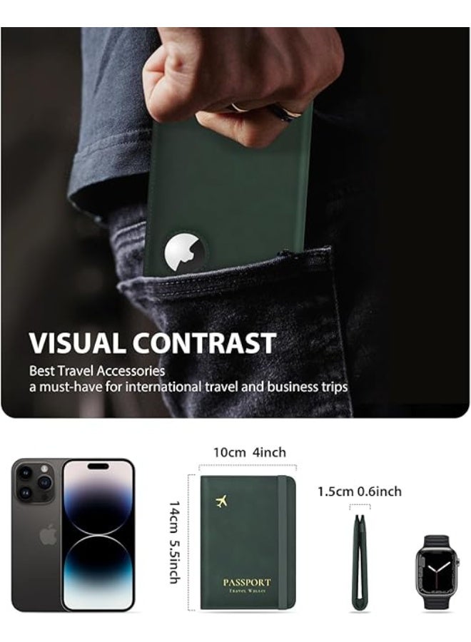 NALACAL حافظة جواز سفر مع فتحة AirTag لطيفة غطاء محفظة جواز سفر جلدية مزودة بتقنية RFID أدوات سفر مضادة للفقدان للنساء والعائلات (أخضر) - Image 5