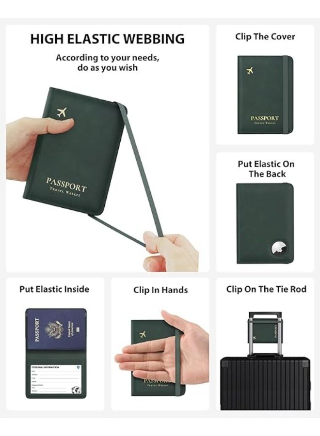NALACAL حافظة جواز سفر مع فتحة AirTag لطيفة غطاء محفظة جواز سفر جلدية مزودة بتقنية RFID أدوات سفر مضادة للفقدان للنساء والعائلات (أخضر) - Image 3