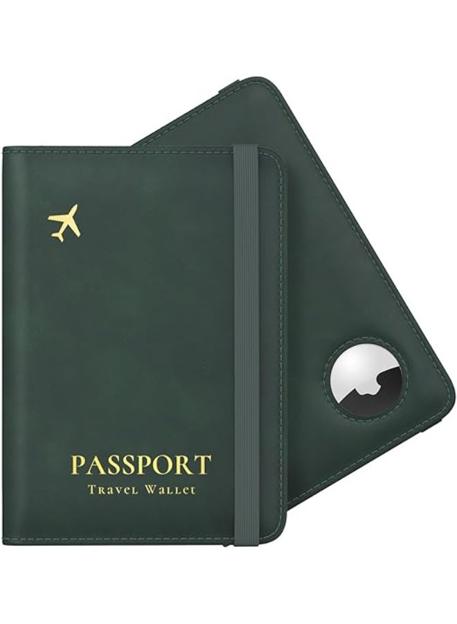 NALACAL حافظة جواز سفر مع فتحة AirTag لطيفة غطاء محفظة جواز سفر جلدية مزودة بتقنية RFID أدوات سفر مضادة للفقدان للنساء والعائلات (أخضر) - Image 1