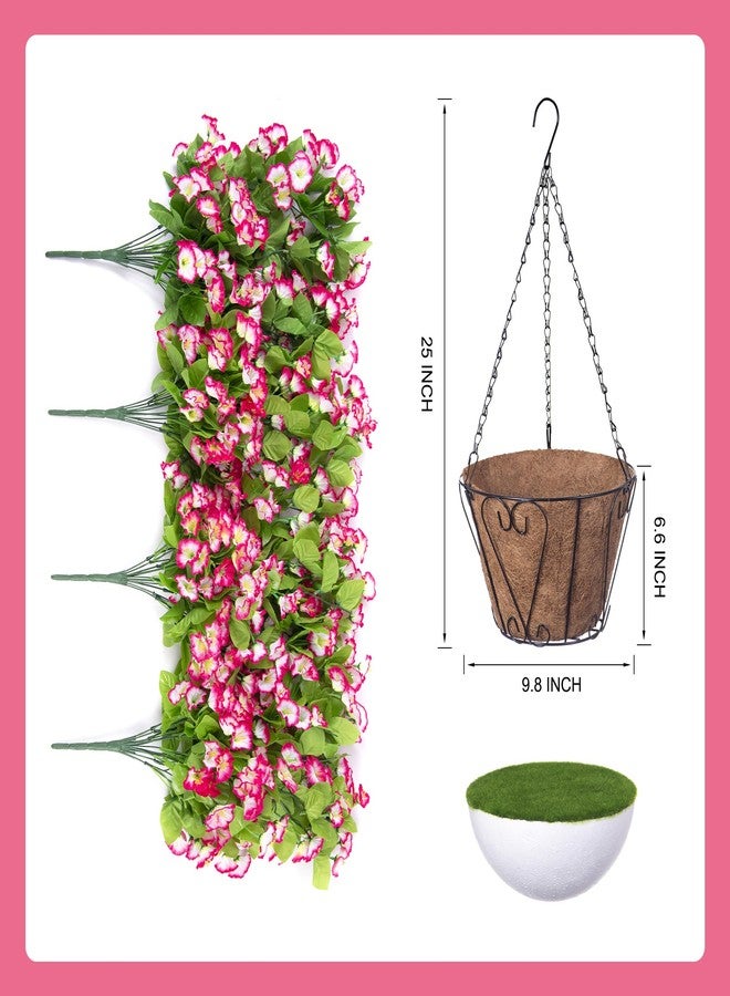 Ammyoo Artificial Hanging Flowers in 10 Inches Basket for Outdoors Indoors, Flower Hanging Planter, Fake Silk Morning Glory Vines with Pot for Home Porch Garden Yard Patio Decoration(Pink) - Image 3