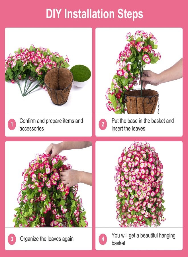 Ammyoo Artificial Hanging Flowers in 10 Inches Basket for Outdoors Indoors, Flower Hanging Planter, Fake Silk Morning Glory Vines with Pot for Home Porch Garden Yard Patio Decoration(Pink) - Image 4