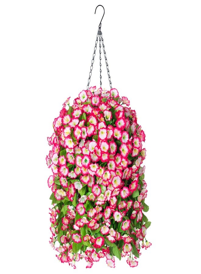 Ammyoo Artificial Hanging Flowers in 10 Inches Basket for Outdoors Indoors, Flower Hanging Planter, Fake Silk Morning Glory Vines with Pot for Home Porch Garden Yard Patio Decoration(Pink) - Image 1