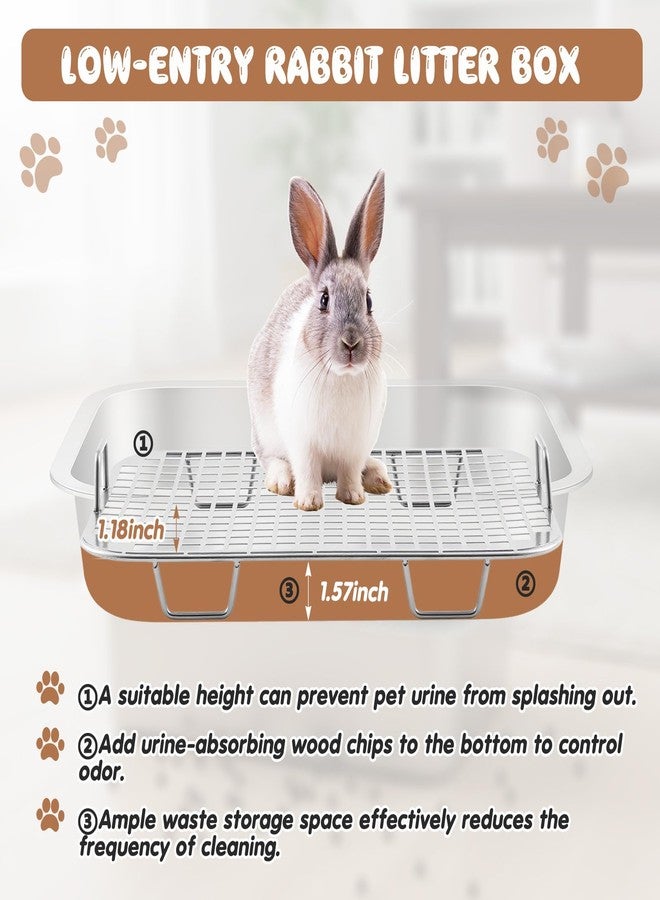 Maxcheck 2 Pcs Rabbit Litter Box, Stainless Steel Rabbit Litter Pan with 2 Grids, High Side Bunny Toilet Tray Potty Training Pan for Rats Ferret Bunny Guinea Pig(S 14.2''L x 11.2''W x 2.5''H) - Image 5
