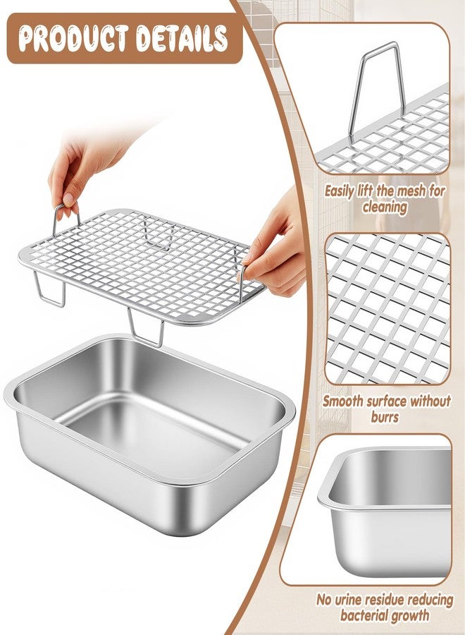 Maxcheck 2 Pcs Rabbit Litter Box, Stainless Steel Rabbit Litter Pan with 2 Grids, High Side Bunny Toilet Tray Potty Training Pan for Rats Ferret Bunny Guinea Pig(S 14.2''L x 11.2''W x 2.5''H) - Image 3