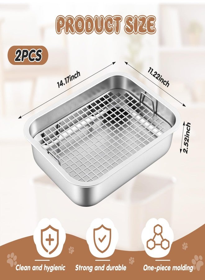 Maxcheck 2 Pcs Rabbit Litter Box, Stainless Steel Rabbit Litter Pan with 2 Grids, High Side Bunny Toilet Tray Potty Training Pan for Rats Ferret Bunny Guinea Pig(S 14.2''L x 11.2''W x 2.5''H) - Image 2