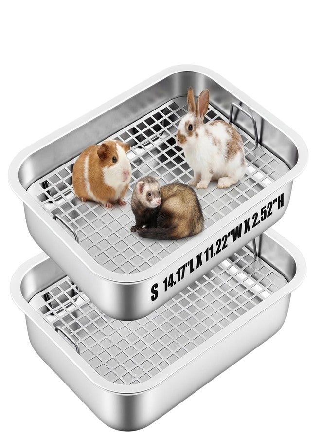 Maxcheck 2 Pcs Rabbit Litter Box, Stainless Steel Rabbit Litter Pan with 2 Grids, High Side Bunny Toilet Tray Potty Training Pan for Rats Ferret Bunny Guinea Pig(S 14.2''L x 11.2''W x 2.5''H) - Image 1