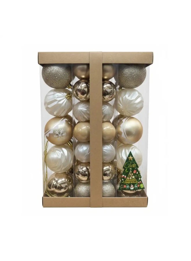 Christmas Tree Hanging Ornaments Shiny And Glittery Balls 42 Small And 20 Big Balls- Golden And White