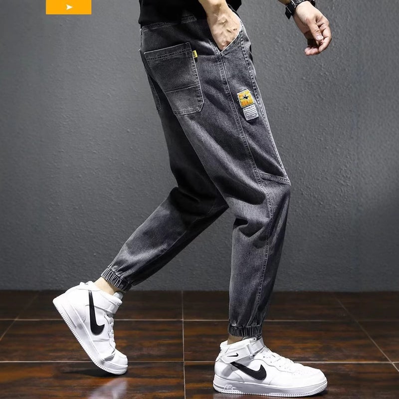 Winter Velvet-lined Slim Jeans for Men Grey