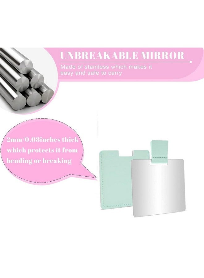 we3 Stainless Steel Unbreakable Small Compact Pocket Mirror For Purse Handheld Tiny Mirror With Leather Case For Makeup Women Men (Square-Green) - Image 4