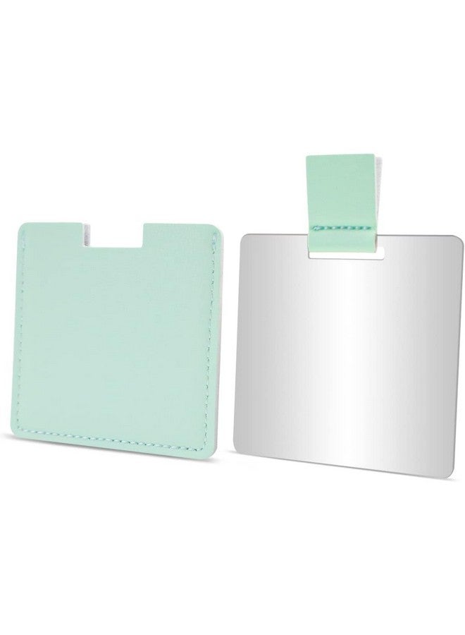 we3 Stainless Steel Unbreakable Small Compact Pocket Mirror For Purse Handheld Tiny Mirror With Leather Case For Makeup Women Men (Square-Green) - Image 1