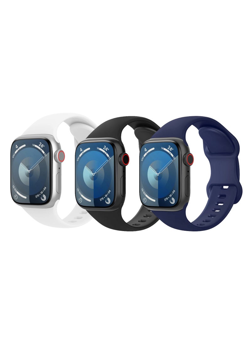 3 قطع حزام سيليكون لساعة Apple Watch SE (2024) GPS مقاس 40 مم باللون الأسود والأبيض والأزرق - Image 1