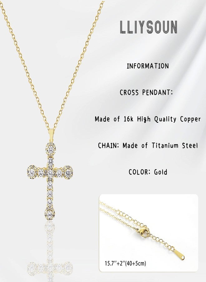 LLIYSOUN Cross Pendant Necklace for Women Jewelry Gold Cross Necklaces for Women Cross Necklace Minimalist Trendy Jewelry Valentines Day, 15.7 inches, Titanium Steel, Cubic Zirconia - Image 4