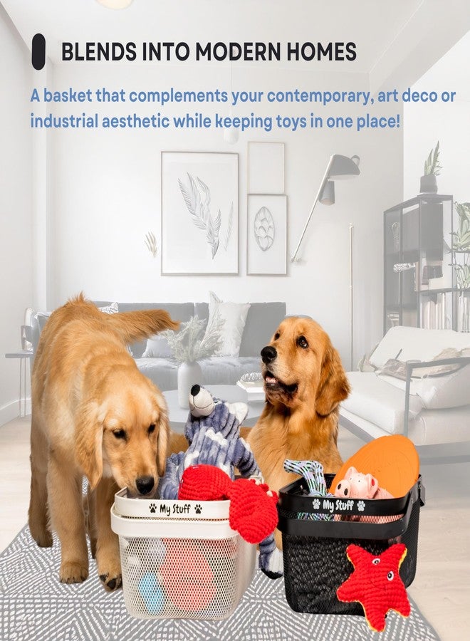 OtterPets Dog Toy Basket Metal Mesh Metal, Chew Proof, 16 (L) x 9.5 (W) x 7 (H) inches Black Dog Toy Bin, Sturdy Pet Toy Basket (White) - Image 4