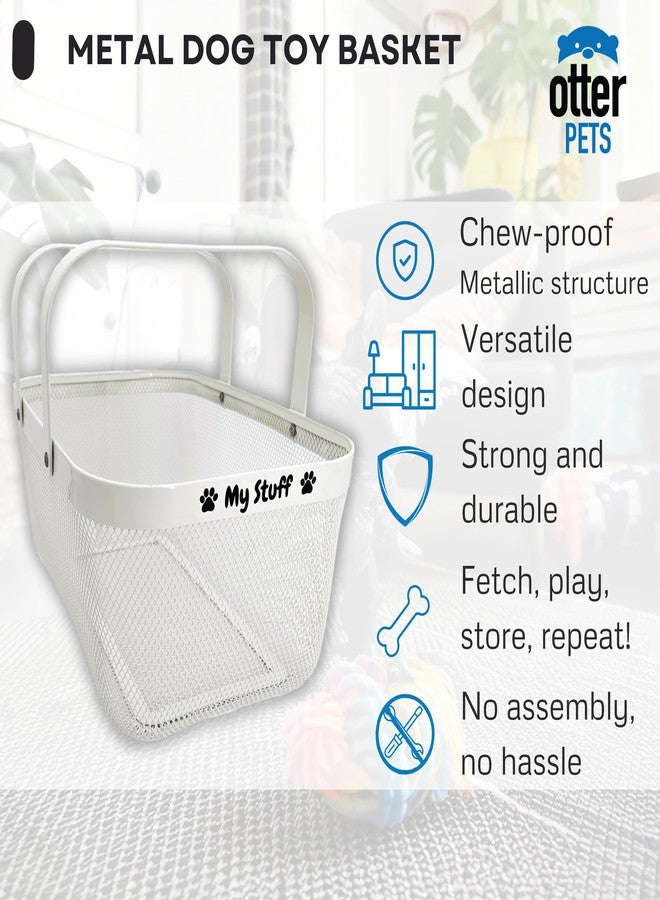 OtterPets Dog Toy Basket Metal Mesh Metal, Chew Proof, 16 (L) x 9.5 (W) x 7 (H) inches Black Dog Toy Bin, Sturdy Pet Toy Basket (White) - Image 2