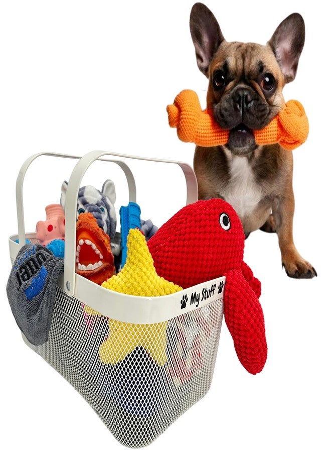 OtterPets Dog Toy Basket Metal Mesh Metal, Chew Proof, 16 (L) x 9.5 (W) x 7 (H) inches Black Dog Toy Bin, Sturdy Pet Toy Basket (White) - Image 3
