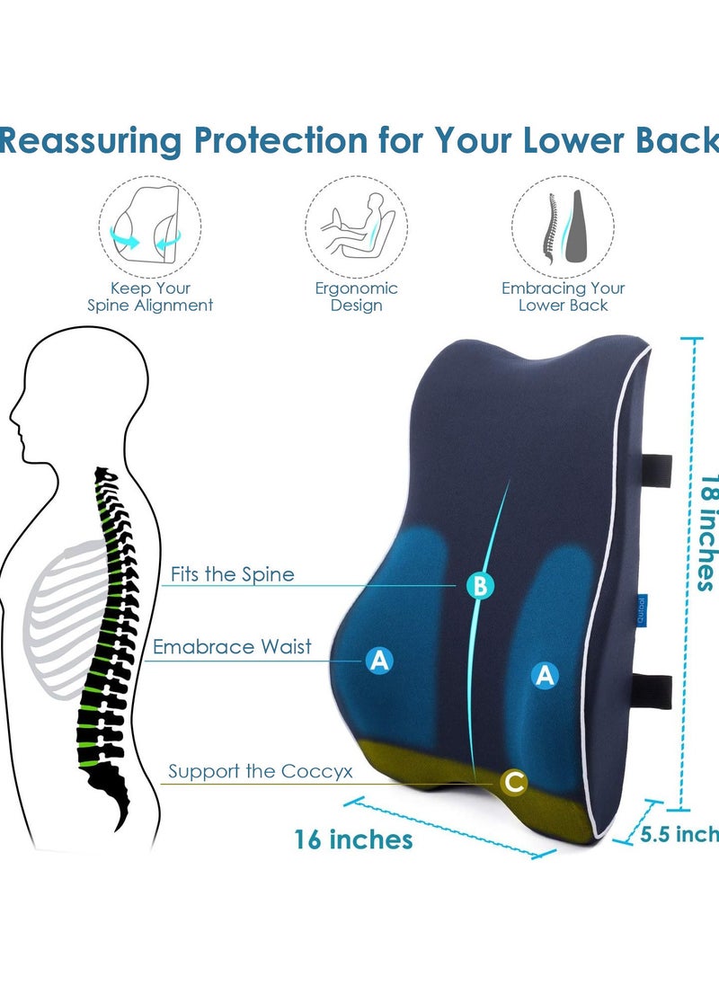 QUTOOL - Memory Foam Lumbar Support Pillow, Ergonomic Back Cushion for Pain Relief and Posture Support, with Breathable Mesh Cover and Adjustable Straps for Office Chairs, Car, Recliners and More, Black - Image 1