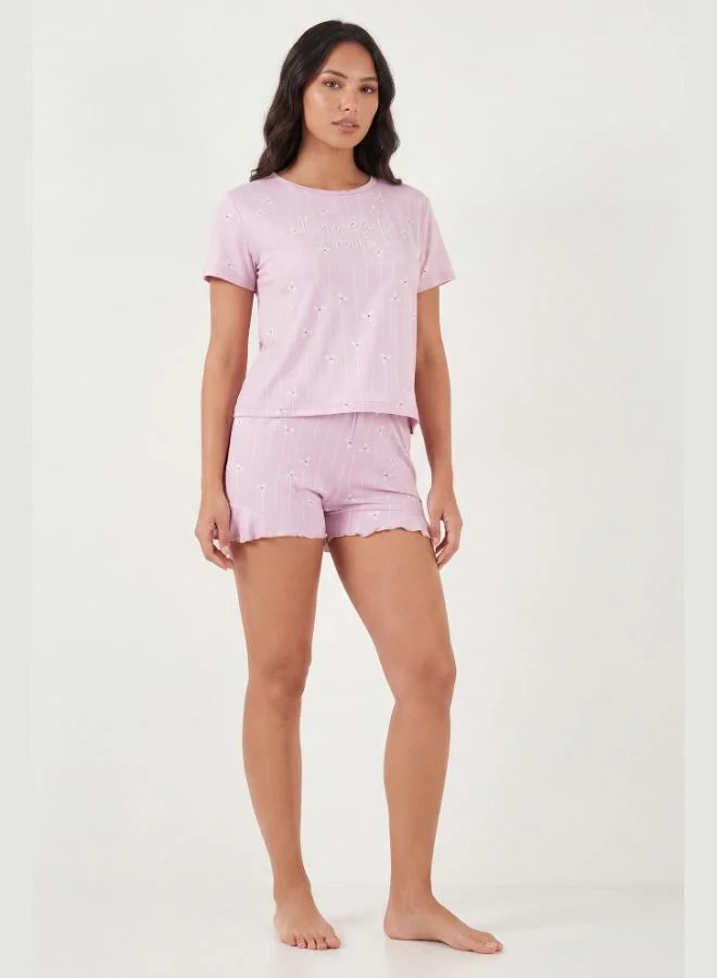 ليلا Lela Patterned Bamboo Blend Regular Fit Shorts Pajama Set Women's PAJAMA SET 6097715