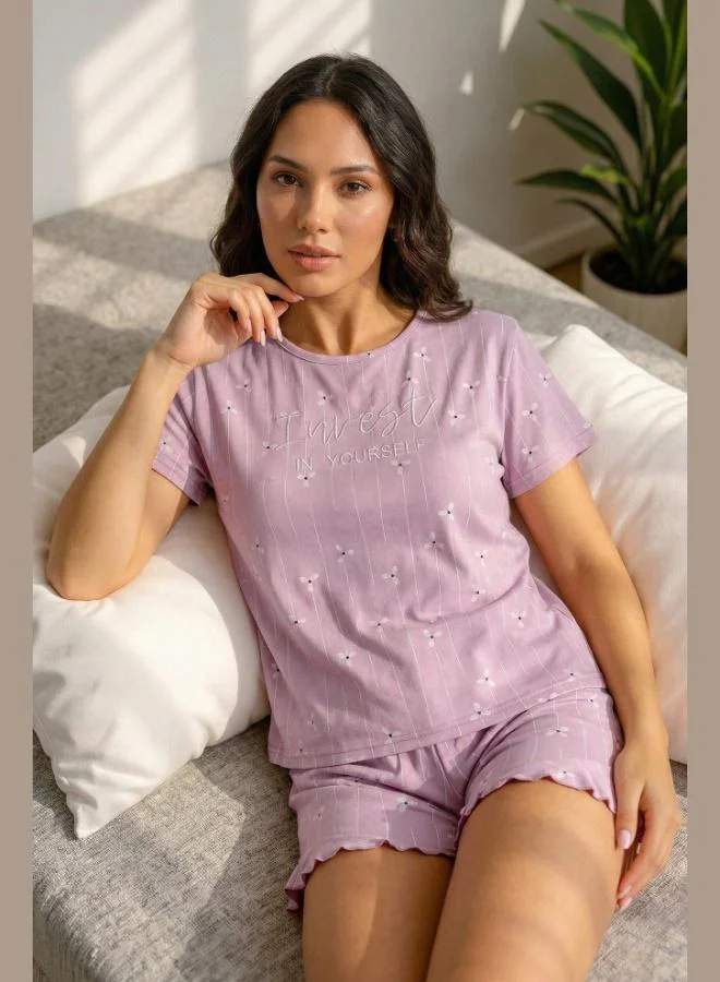 ليلا Lela Patterned Bamboo Blend Regular Fit Shorts Pajama Set Women's PAJAMA SET 6097715