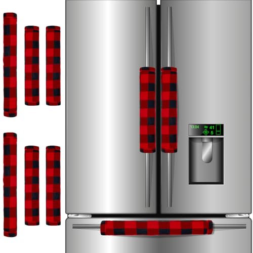 Boao 6 Pieces Christmas Refrigerator Cover Cabinet Door Handle Covers Thick Plaid Kitchen Appliance Covers Handle Protector for Christmas Decorations MicrowaveBlack and RedBuffalo Plaid - Image 3