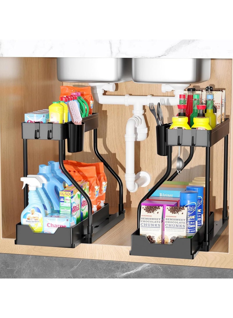 2 Pack Under Sink Organizers and Storage Pull Out Sliding Drawer 2 Tier Multi-purpose Kitchen Under the Sink Organizer Under Bathroom Sink Shelf Storage Rack for Countertop Laundry  - Image 1