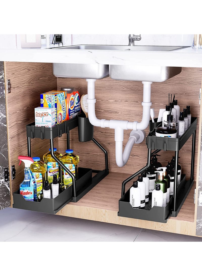 2 Pack Under Sink Organizers and Storage Pull Out Sliding Drawer 2 Tier Multi-purpose Kitchen Under the Sink Organizer Under Bathroom Sink Shelf Storage Rack for Countertop Laundry  - Image 2