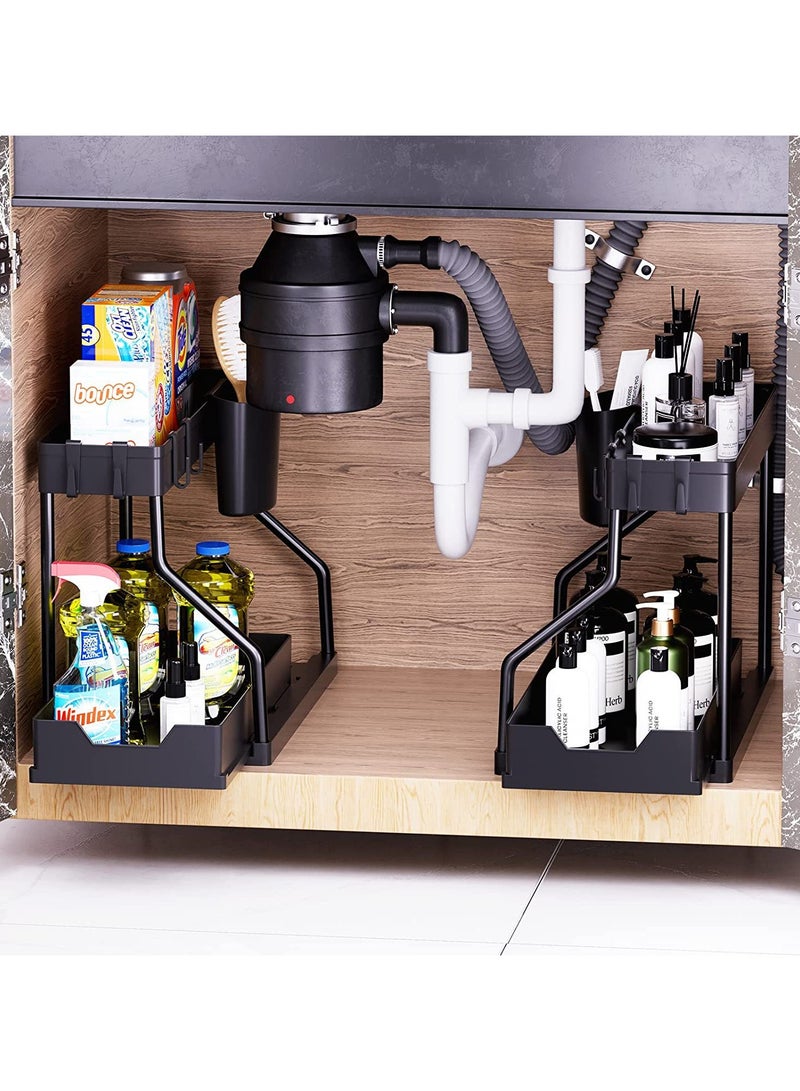 2 Pack Under Sink Organizers and Storage Pull Out Sliding Drawer 2 Tier Multi-purpose Kitchen Under the Sink Organizer Under Bathroom Sink Shelf Storage Rack for Countertop Laundry  - Image 3