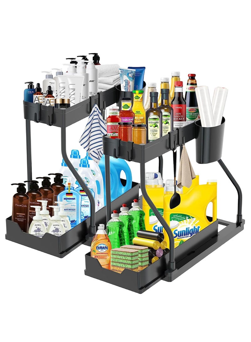 2 Pack Under Sink Organizers and Storage Pull Out Sliding Drawer 2 Tier Multi-purpose Kitchen Under the Sink Organizer Under Bathroom Sink Shelf Storage Rack for Countertop Laundry  - Image 4
