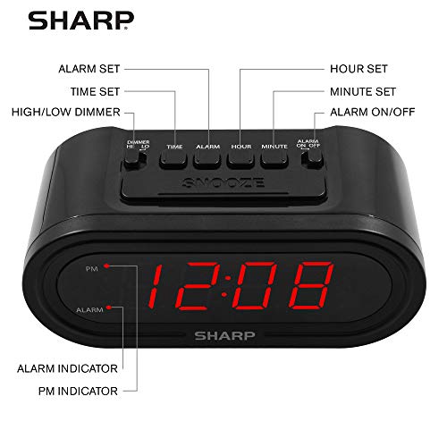 Sharp Digital Alarm with AccuSet - Automatic Smart Clock, Never Needs Setting - Great for Seniors, Kids, and Everyone who Doesn't Want to Set a Clock! Black Case with Red LEDs - Image 3