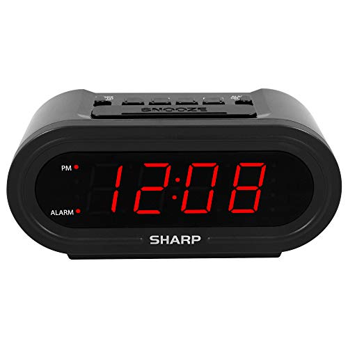 Sharp Digital Alarm with AccuSet - Automatic Smart Clock, Never Needs Setting - Great for Seniors, Kids, and Everyone who Doesn't Want to Set a Clock! Black Case with Red LEDs - Image 1