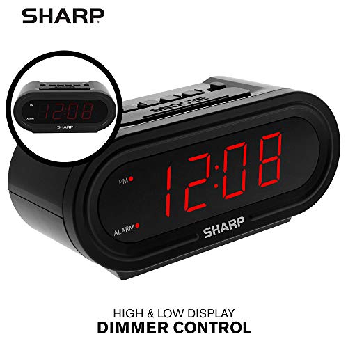 Sharp Digital Alarm with AccuSet - Automatic Smart Clock, Never Needs Setting - Great for Seniors, Kids, and Everyone who Doesn't Want to Set a Clock! Black Case with Red LEDs - Image 5