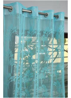 Homefab India Homefab India Pack of 2 Tissue Curtains Sheer Panel Transparent Net - 7 Feet, Door, Aqua Blue, Floral, Grommet Curtains  - Image 2