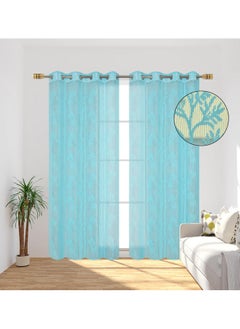 Homefab India Homefab India Pack of 2 Tissue Curtains Sheer Panel Transparent Net - 7 Feet, Door, Aqua Blue, Floral, Grommet Curtains  - Image 4