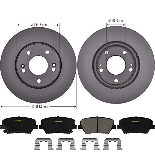 Goodyear Brakes PRK3619F | Front Brake Kit w/Pair (2) of Coated Brake Rotors & Ceramic Brake Pads fit Hyundai Elantra 16-11, Elantra Coupe 14-13, Elantra GT 19-13 & More - See Applications Below - Image 2