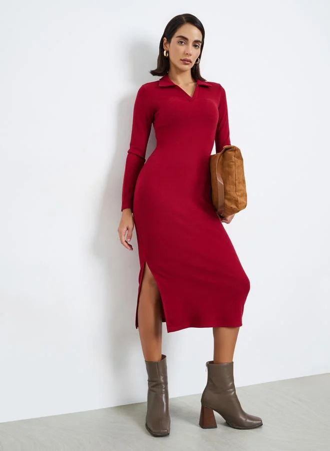 ستايلي فستان ميدي مضلع بياقة مفتوحة