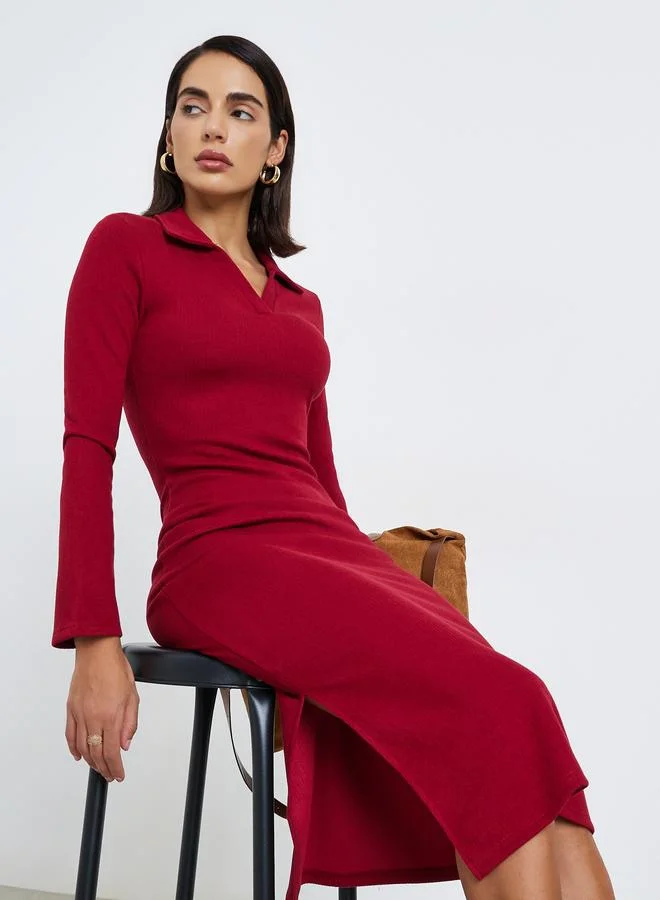 ستايلي فستان ميدي مضلع بياقة مفتوحة