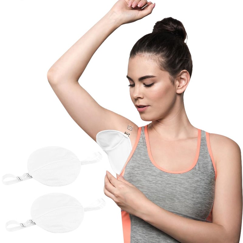 FERCAISH Underarm Sweat Pads  1 Pairs Reusable Sweat Absorbing Guards with Shoulder Strap Breathable and Washable Armpit Sweat Pads QuickDry AntiPerspiration Stickers for Women and MenWhite