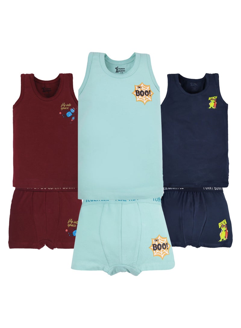 Funny Bunny Pack of 3 Cotton Tank Top Undershirts and Boxer Set for Boys  - Image 1