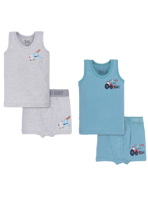 Funny Bunny Pack of 2 Cotton Tank Top Undershirts and Boxer Set for Boys