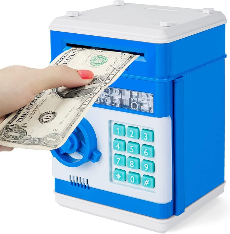Subao Kids Piggy Bank Toys, Large Electronic ATM Bank for Boys Girls, Crash Coin & Real Money Auto Saving Bank Box with Code Password Lock, Great Gifts Toy Bank for Age 3-10 (Blue) - Image 1