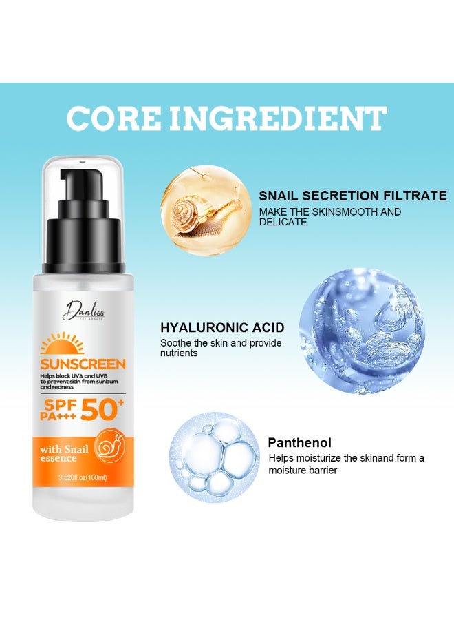 danliss Sunscreen With Snail Essence-Sun Cream SPF 50 Face-Suncream Factor 50-Water, Sweat and Sand Resistant- Ski Sun Screen For Travel-Sun Cream For Woman Man-Once a Day Sunscreen-Sunscreen-SPF50+ - Image 4