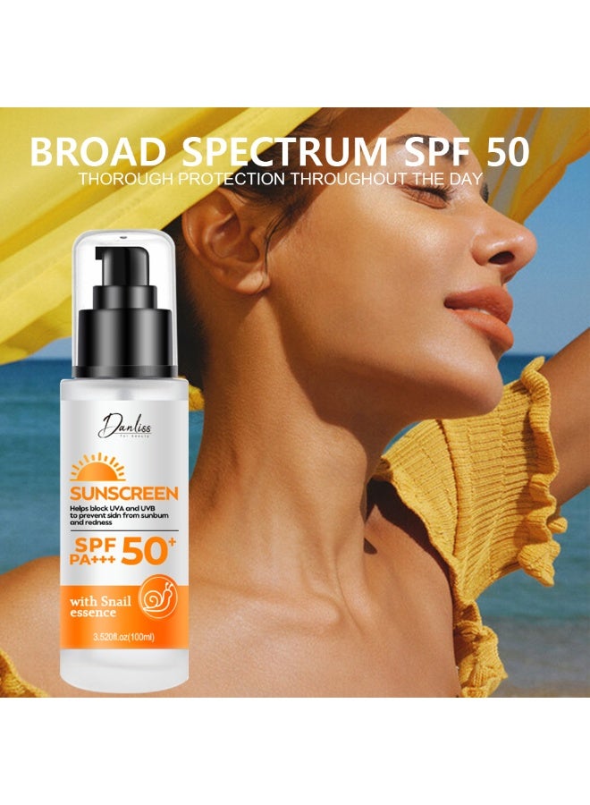 danliss Sunscreen With Snail Essence-Sun Cream SPF 50 Face-Suncream Factor 50-Water, Sweat and Sand Resistant- Ski Sun Screen For Travel-Sun Cream For Woman Man-Once a Day Sunscreen-Sunscreen-SPF50+ - Image 3