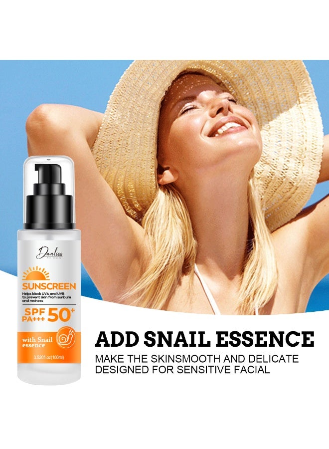 danliss Sunscreen With Snail Essence-Sun Cream SPF 50 Face-Suncream Factor 50-Water, Sweat and Sand Resistant- Ski Sun Screen For Travel-Sun Cream For Woman Man-Once a Day Sunscreen-Sunscreen-SPF50+ - Image 5