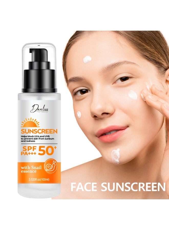 danliss Sunscreen With Snail Essence-Sun Cream SPF 50 Face-Suncream Factor 50-Water, Sweat and Sand Resistant- Ski Sun Screen For Travel-Sun Cream For Woman Man-Once a Day Sunscreen-Sunscreen-SPF50+ - Image 1