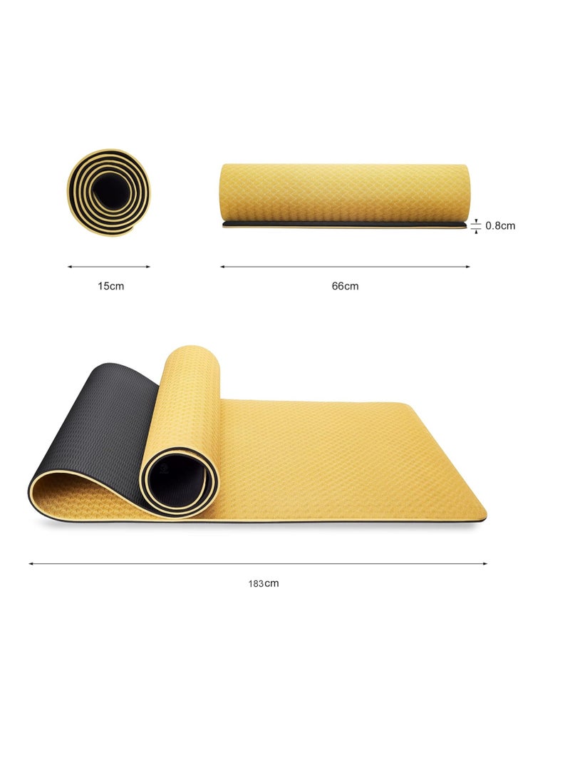 RIGID FITNESS Thick Yoga Mat - Knees Supportive Double Colors Mat for Fitness, Home & Gym Exercise Fitness Mat - Non-Slip Yoga Gym Mat with Carrying Bag - 183*66cm (8mm Thick) Gold/Black - Image 3