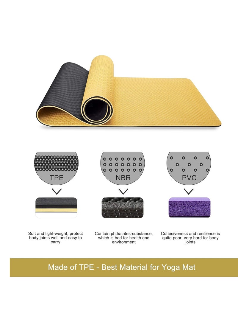 RIGID FITNESS Thick Yoga Mat - Knees Supportive Double Colors Mat for Fitness, Home & Gym Exercise Fitness Mat - Non-Slip Yoga Gym Mat with Carrying Bag - 183*66cm (8mm Thick) Gold/Black - Image 4